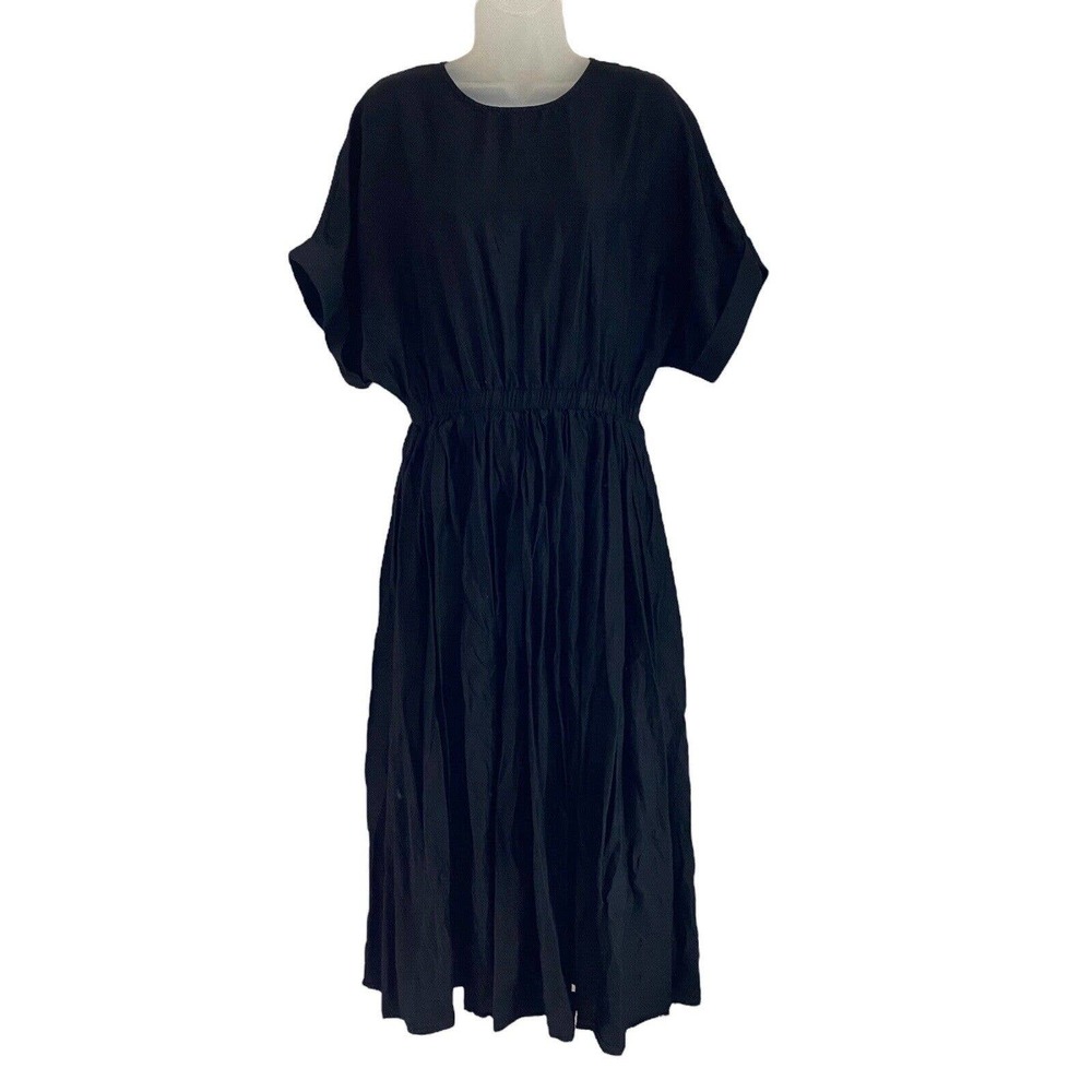 Black Crane Large Long Dress Black Cotton Lightweight Flowy Dolman